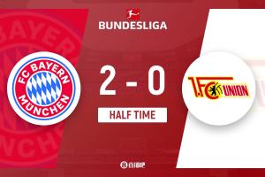半场-拜仁暂2-0柏林联合 奥利塞格纳布里破门伦纳特·卡尔中柱